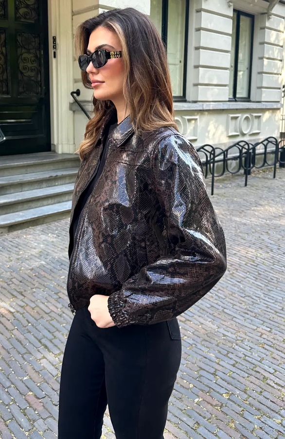 Faux Leather Snakeprint Jacket Choco – jassen, foto 4