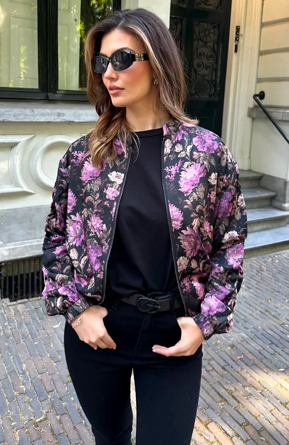 Floral Statement Jacket Satin Ruched Sleeves – jassen, foto 5
