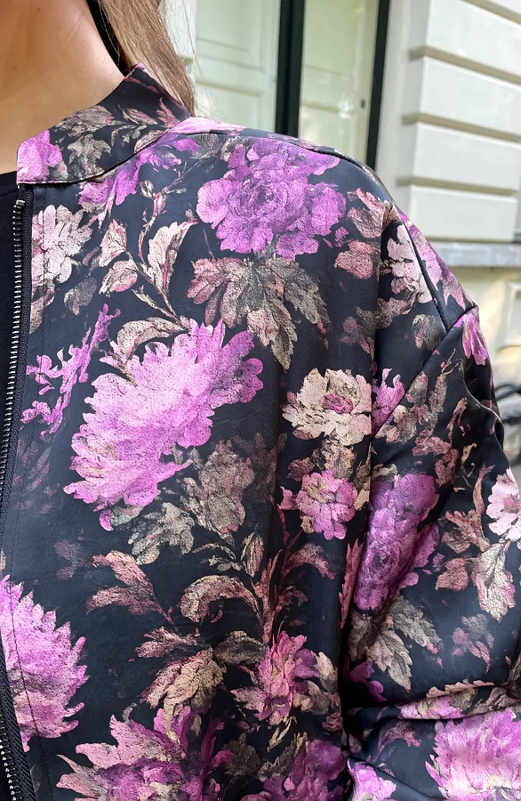 Floral Statement Jacket Satin Ruched Sleeves – jassen, foto 8