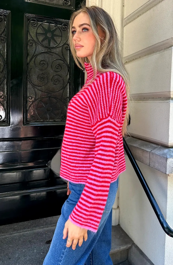 Gestreept Vest Soft Met Rits Fuchsia Rood – vesten, foto 5