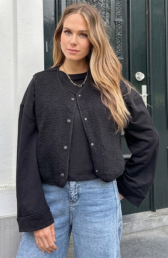 Italian Teddy Gilet Pocket Zwart – gilets