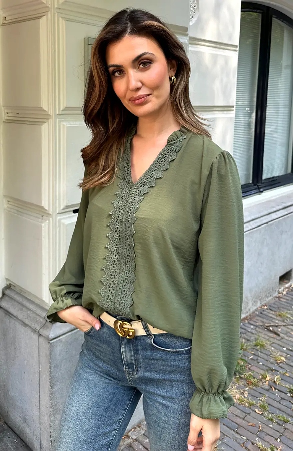 Kanten Boho Blouse Army – blouses, foto 5