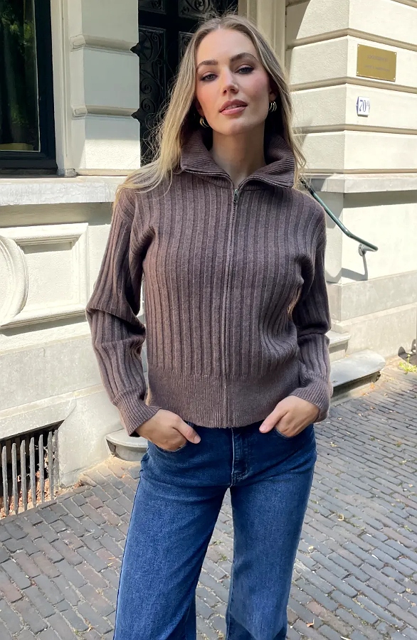 Knitted Cardigan Zipper Taupe – vesten, foto 6