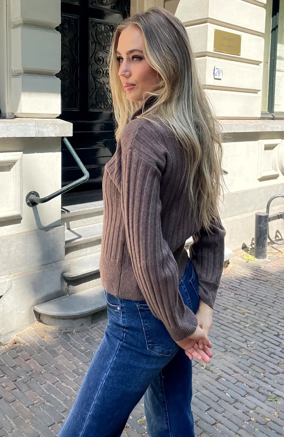Knitted Cardigan Zipper Taupe – vesten, foto 7