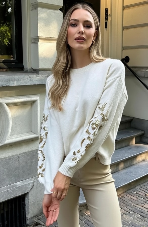 Luxury Knitted Sweater Pailletten Gold – truien