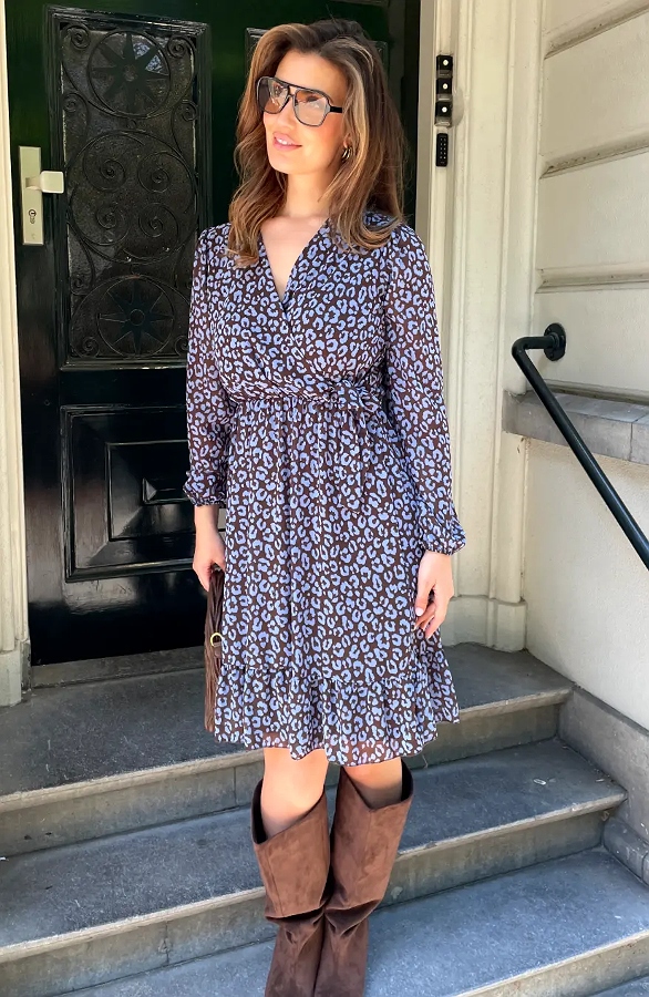 Luxury V-hals Jurk Leopard Baby Blauw – jurken, foto 4