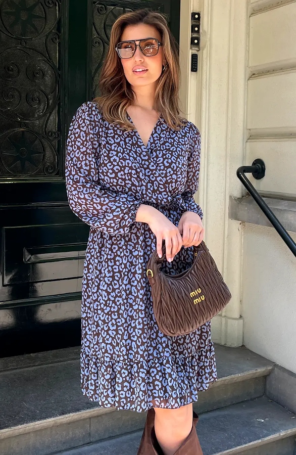 Luxury V-hals Jurk Leopard Baby Blauw – jurken, foto 3