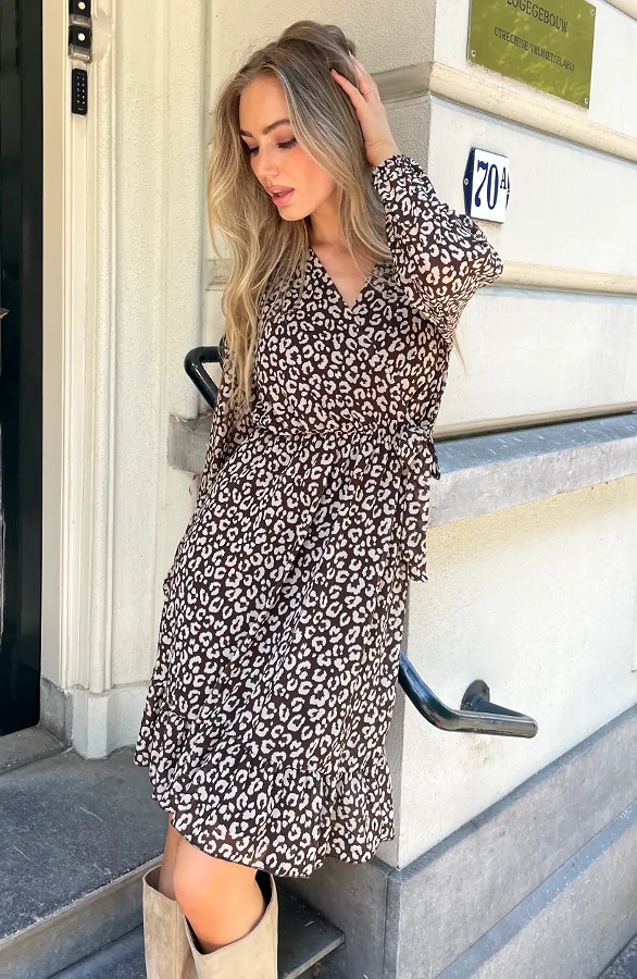 Luxury V-hals Jurk Leopard Choco – jurken, foto 3