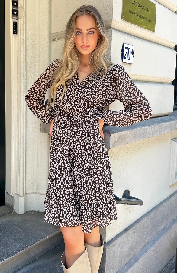 Luxury V-hals Jurk Leopard Choco – jurken, foto 6