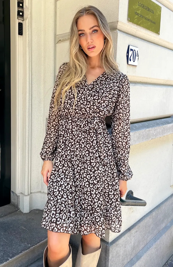 Luxury V-hals Jurk Leopard Choco – jurken