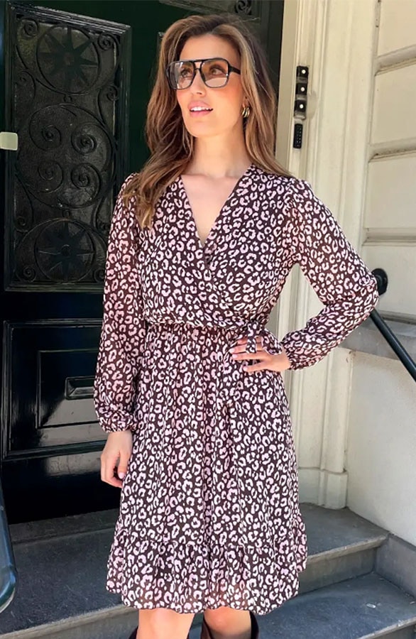 Luxury V-hals Jurk Leopard Dust Pink – jurken, foto 5
