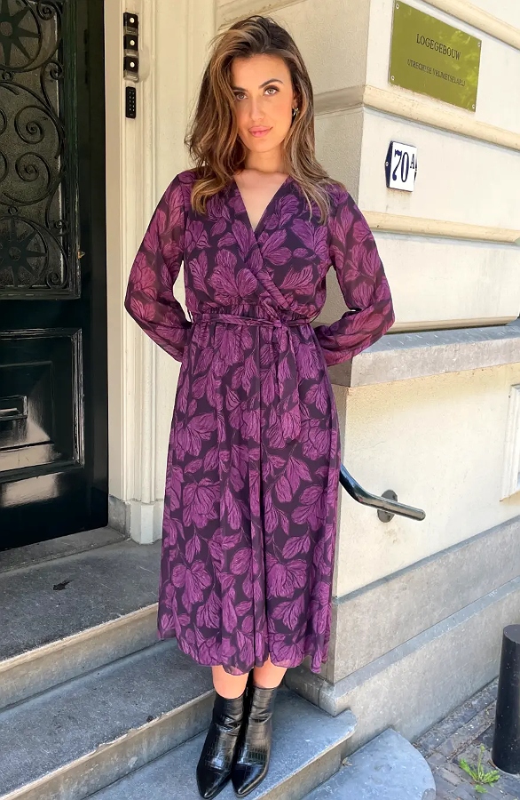 Maxi V-hals Jurk Print Paars – jurken, foto 3