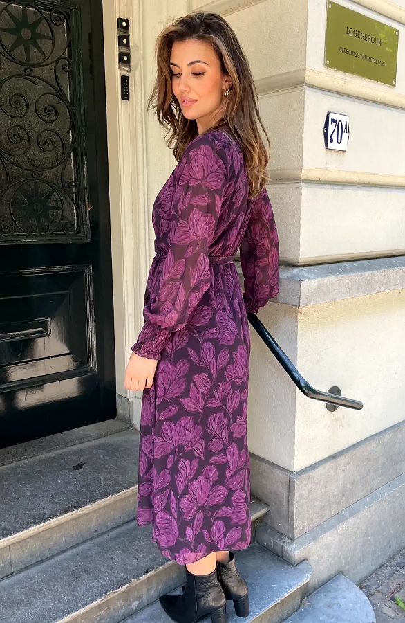 Maxi V-hals Jurk Print Paars – jurken, foto 7
