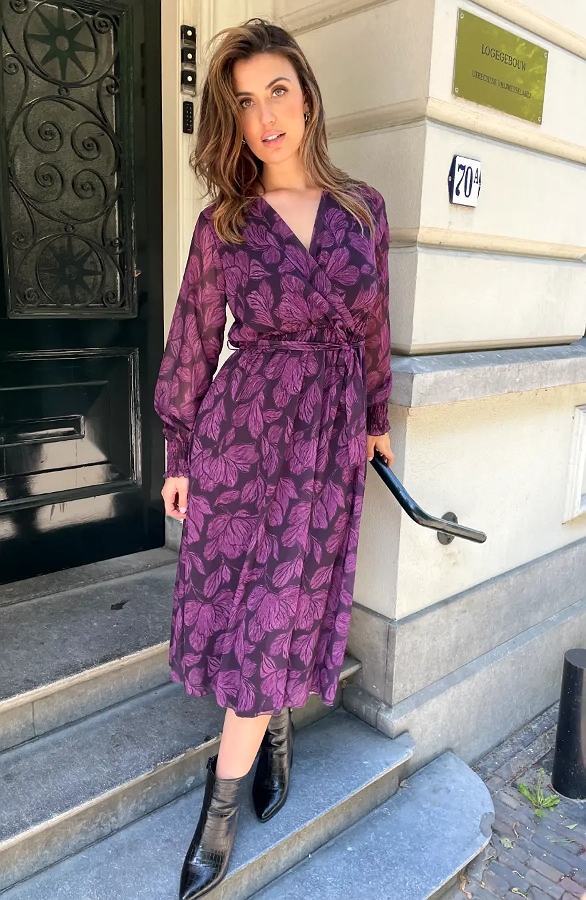 Maxi V-hals Jurk Print Paars – jurken, foto 5