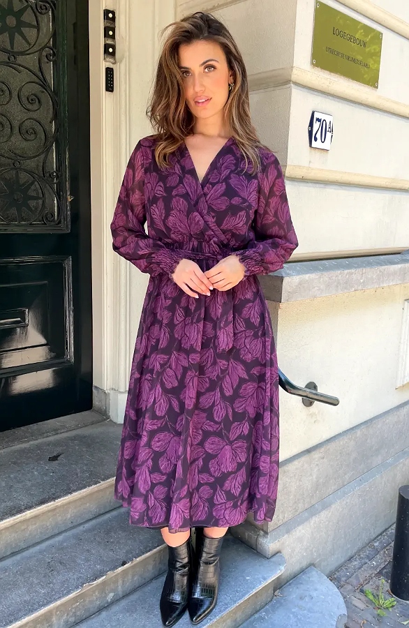 Maxi V-hals Jurk Print Paars – jurken, foto 4