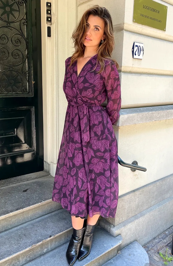 Maxi V-hals Jurk Print Paars – jurken, foto 6
