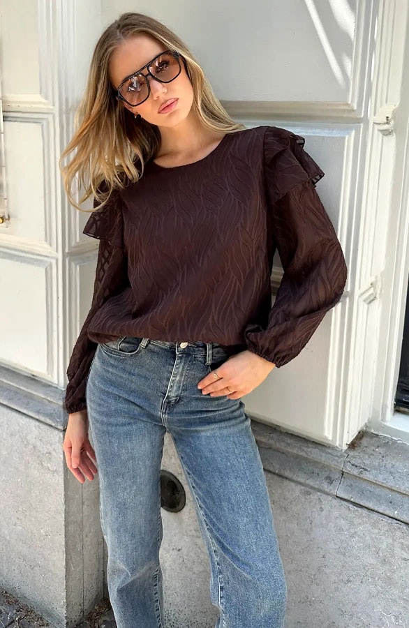 Noa Ruffle Blouse Choco – blouses, foto 4