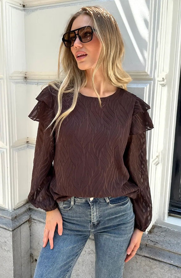 Noa Ruffle Blouse Choco – blouses, foto 3