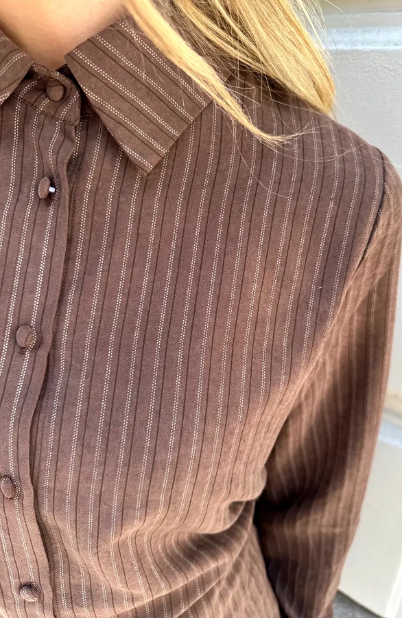 Pinstripe Knopen Blouse Bruin – blouses, foto 7