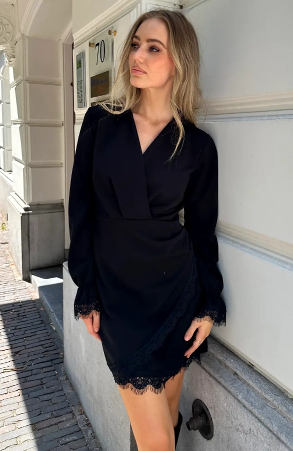 Scuba Lace Dress Black – jurken, foto 5