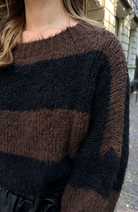 Soft Knitted Sweater Strepen Zwart Choco – truien, foto 7