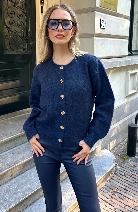 Soft Melange Cardigan Navy – vesten