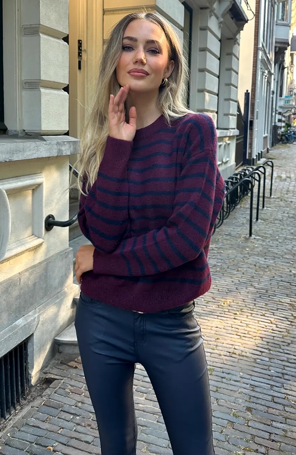 Striped Soft Sweater Burgundy Marine – truien, foto 3