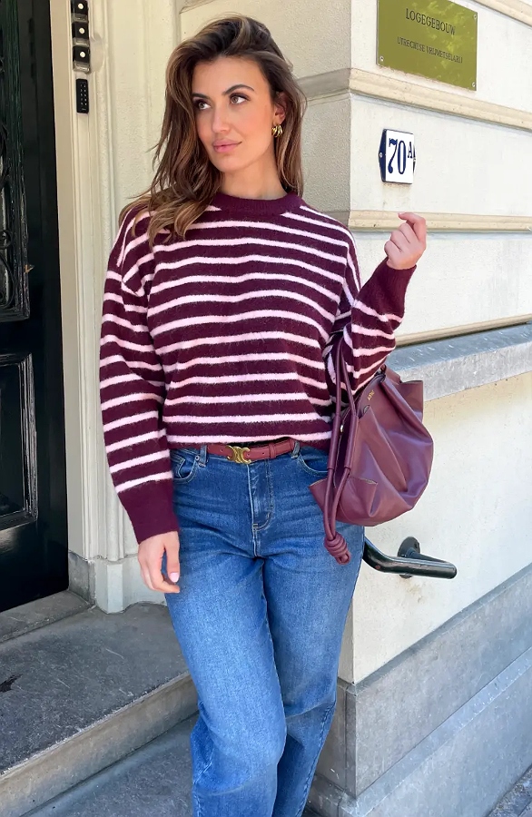 Striped Soft Sweater Burgundy Pink – truien, foto 3