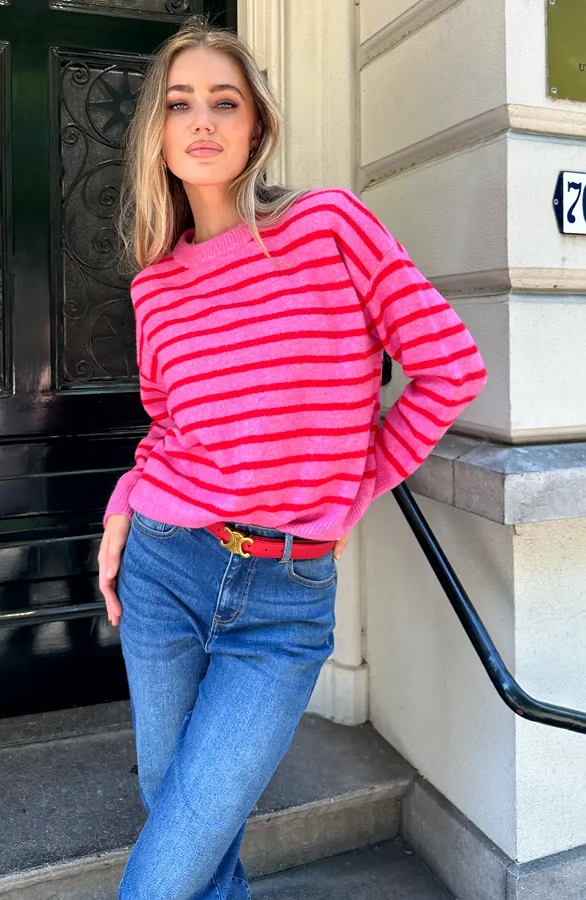 Striped Soft Sweater Red Fuchsia – truien, foto 6