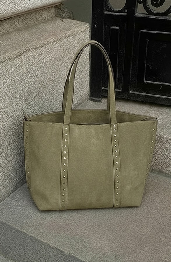 Suedine Shopper Tas Met Studs Army – alle accessoires, foto 2