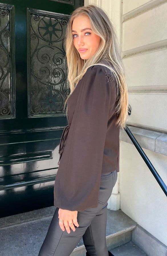 Wrap Blazer Puff Long Sleeve Choco – jassen, foto 6