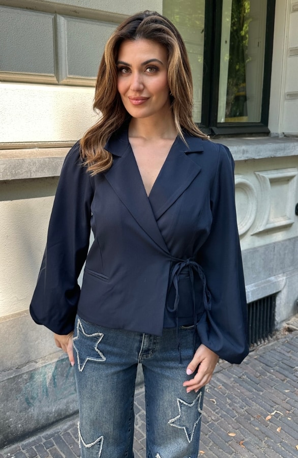 Wrap Blazer Puff Long Sleeve Marine – jassen
