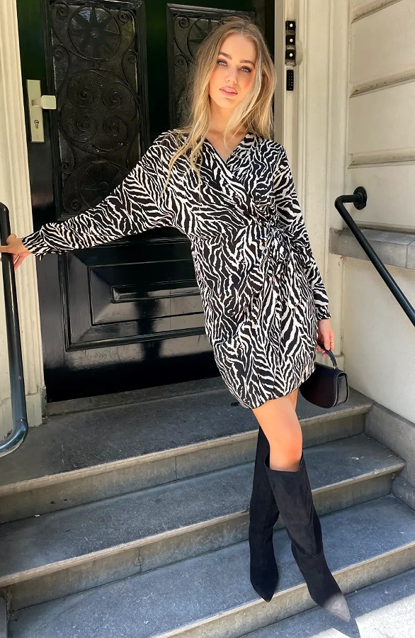 Wrap Jurk Zebra Longsleeve Beige – jurken, foto 3