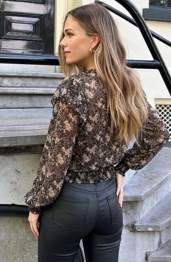 Bloemenprint Blouse Beige Army – blouses, foto 6