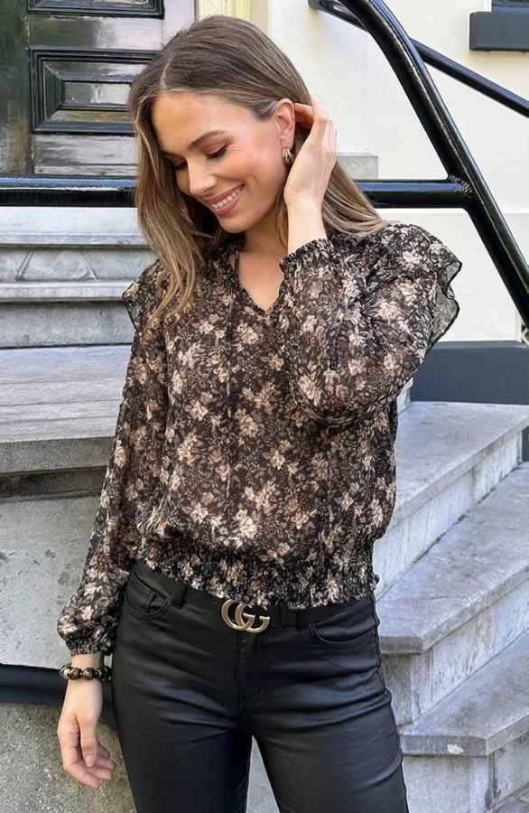 Bloemenprint Blouse Beige Army – blouses, foto 3