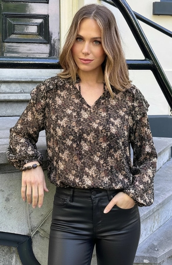 Bloemenprint Blouse Beige Army – blouses, foto 4