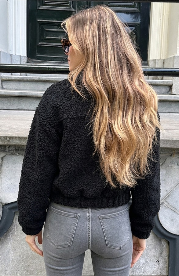 Boucle Bomber Coat Met Rits Zwart – jassen, foto 6
