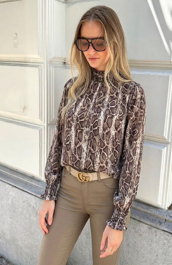 Col Blouse Snake Print Beige – blouses, foto 3
