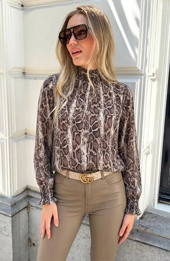 Col Blouse Snake Print Beige – blouses, foto 6