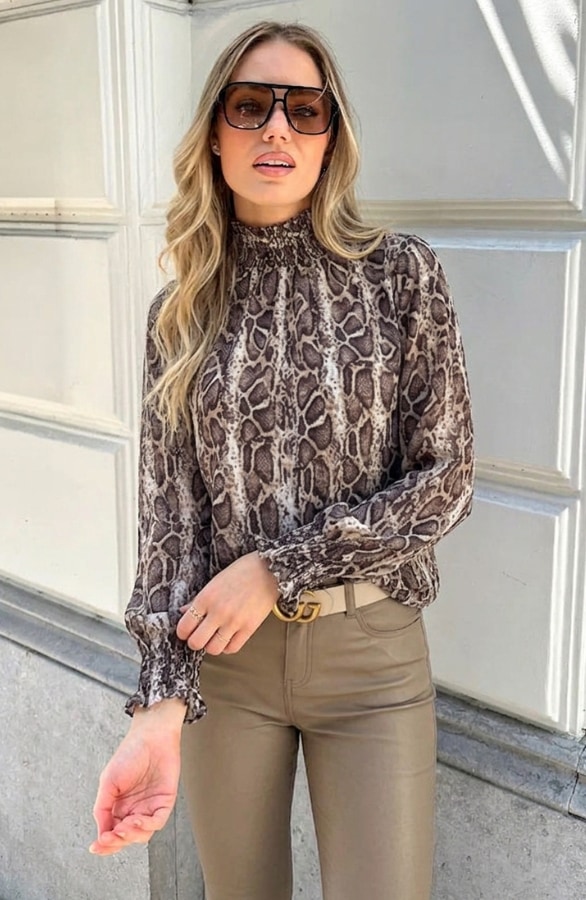 Col Blouse Snake Print Beige – blouses, foto 5