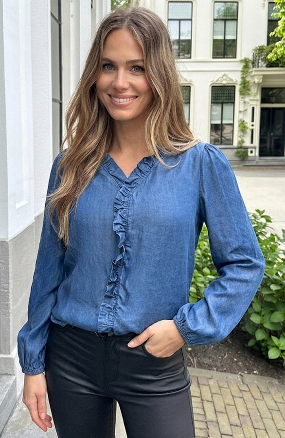Denim Ruffle Blouse – blouses