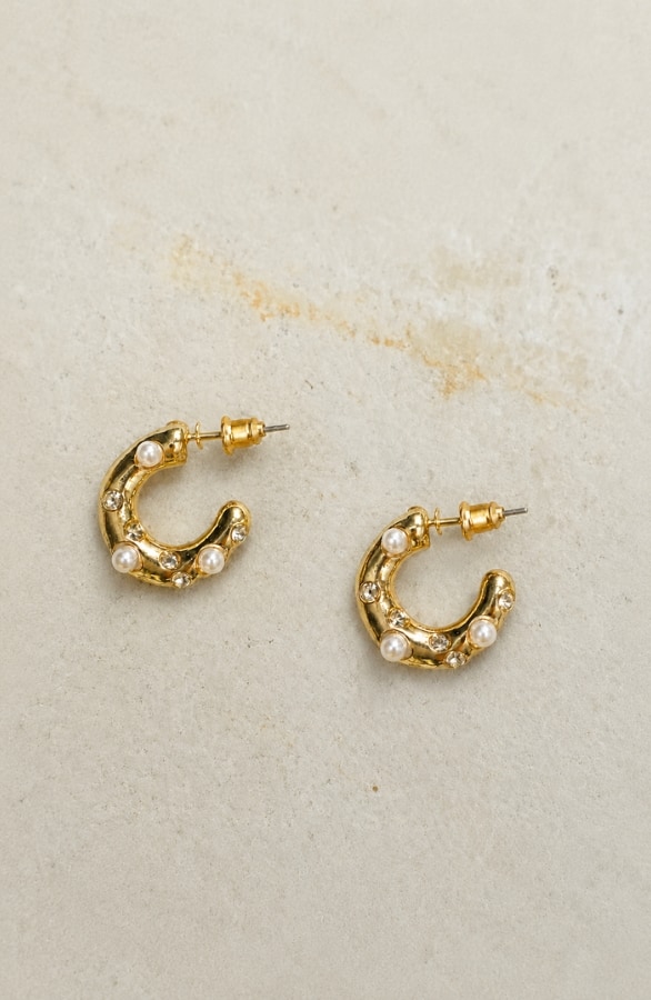 Gouden Ring Oorbellen Parels Met Strass – alle accessoires