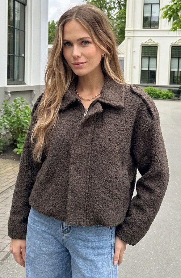Oversized Boucle Jacket Met Rits Choco – jassen, foto 3