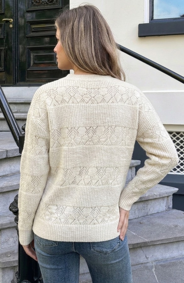 Oversized Knitted Lurex Trui Ecru Goud – truien, foto 4