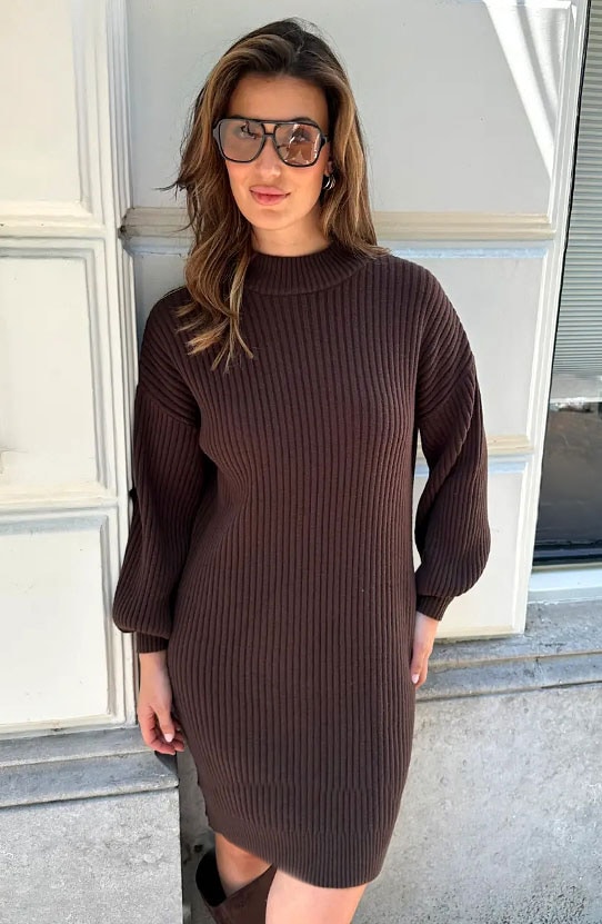 Oversized Knitted Sweater Dress Choco – jurken, foto 3
