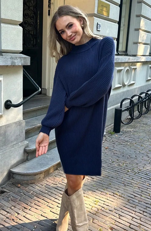 Oversized Knitted Sweater Dress Navy – jurken, foto 5