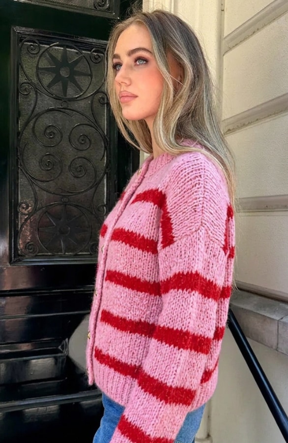 Oversized Soft Striped Cardigan Fuchsia – vesten, foto 4