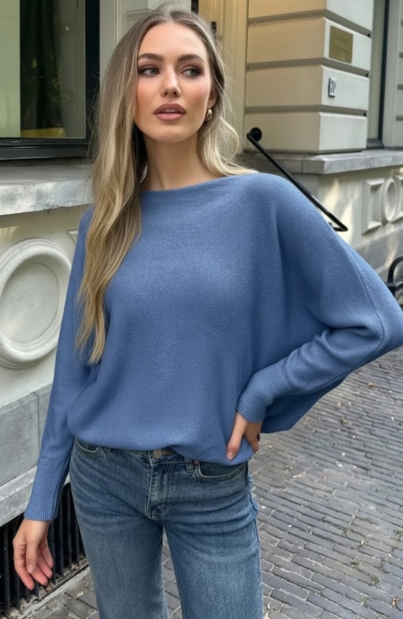 Oversized Soft Pullover Jeansblau