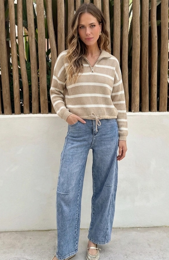 Strepen Knit Met Rits Beige Ecru – truien, foto 5