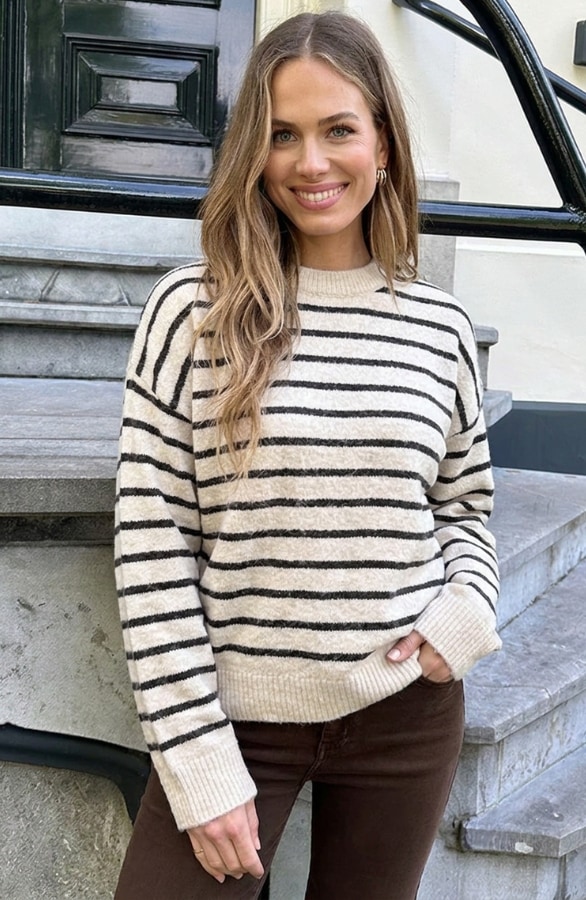Striped Soft Sweater Beige Choco – truien